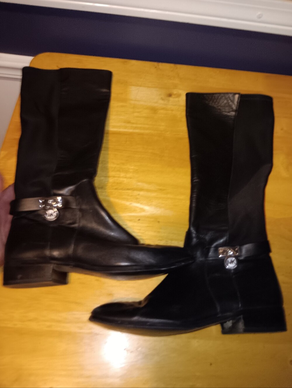 Michael Kors Black Leather & Nylon Mid-Calf Riding Boots Size 7